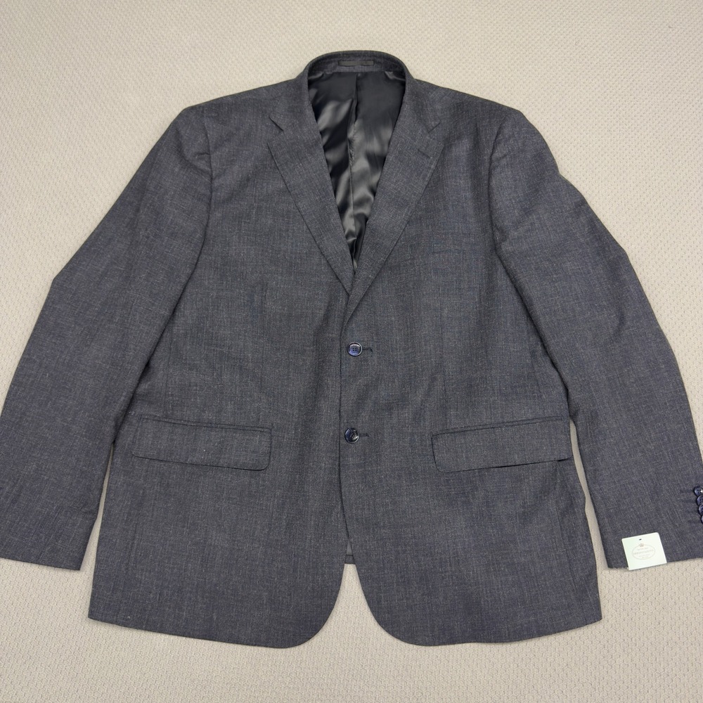 Herman & Sons Blazer Jacket Mens 48R Charcoal Grey Stretch Two Button Sport Coat